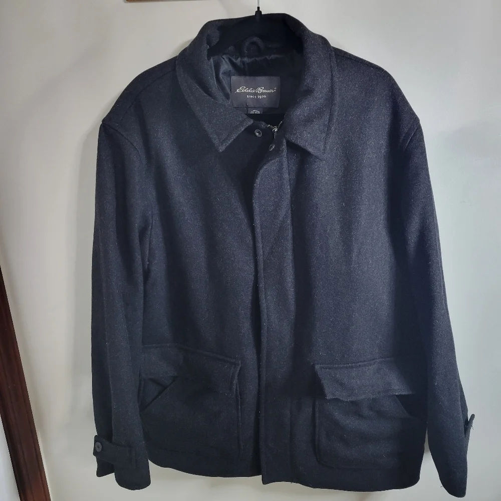 Eddie Bauer Men's Black Wool  Full-Zip Coat, Size L